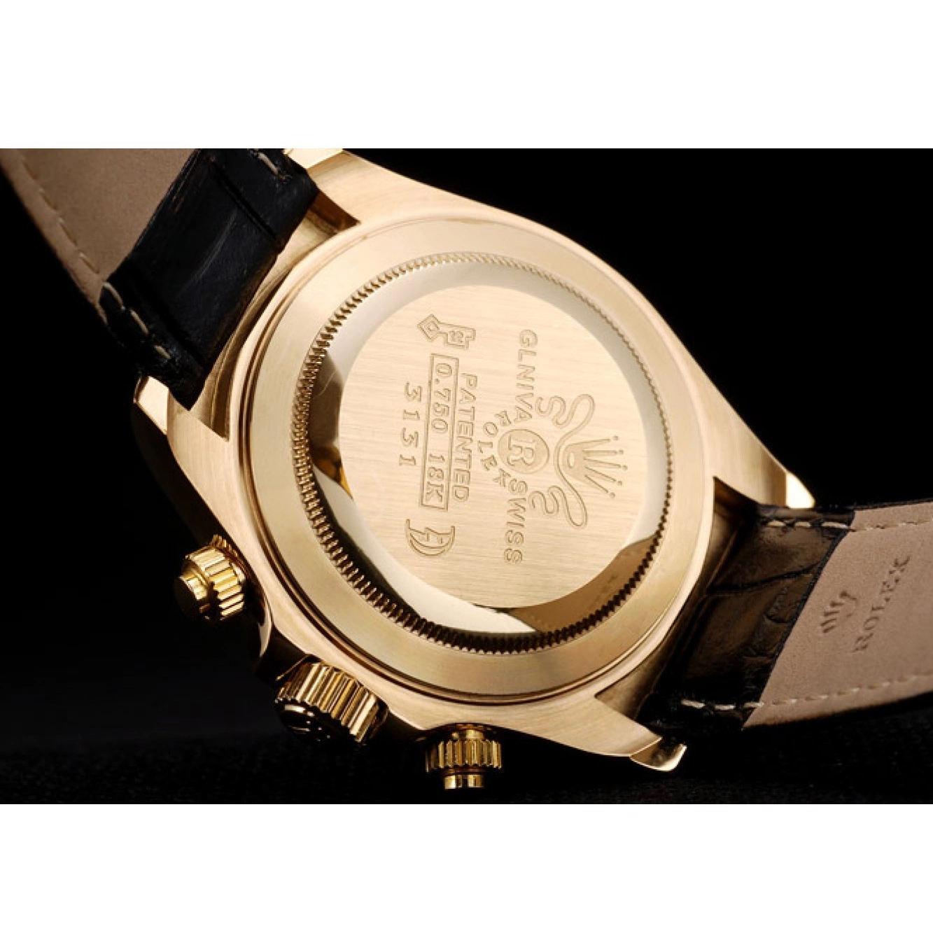Aaa replica watch Bezel Crystal Studded Rolex Daytona Case Gold Dial Black 0708